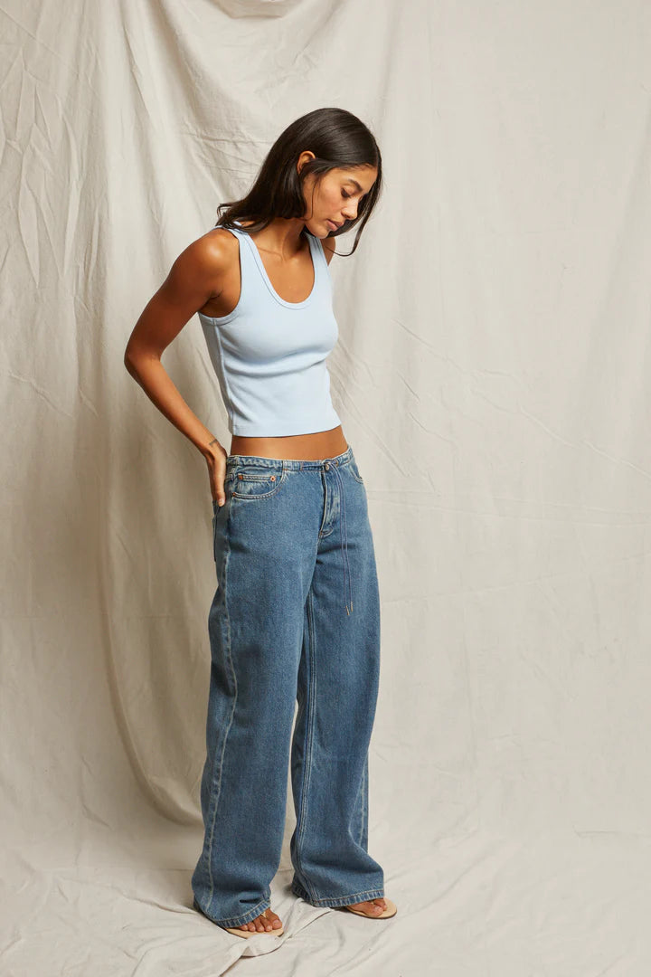 Blondie Structured Rib Bra Friendly Tank - Sky Blue