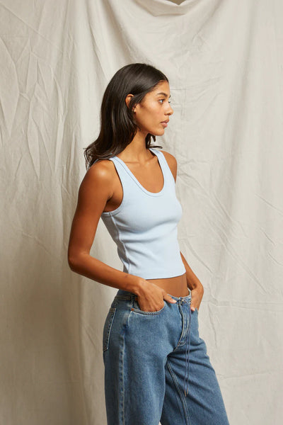 Blondie Structured Rib Bra Friendly Tank - Sky Blue