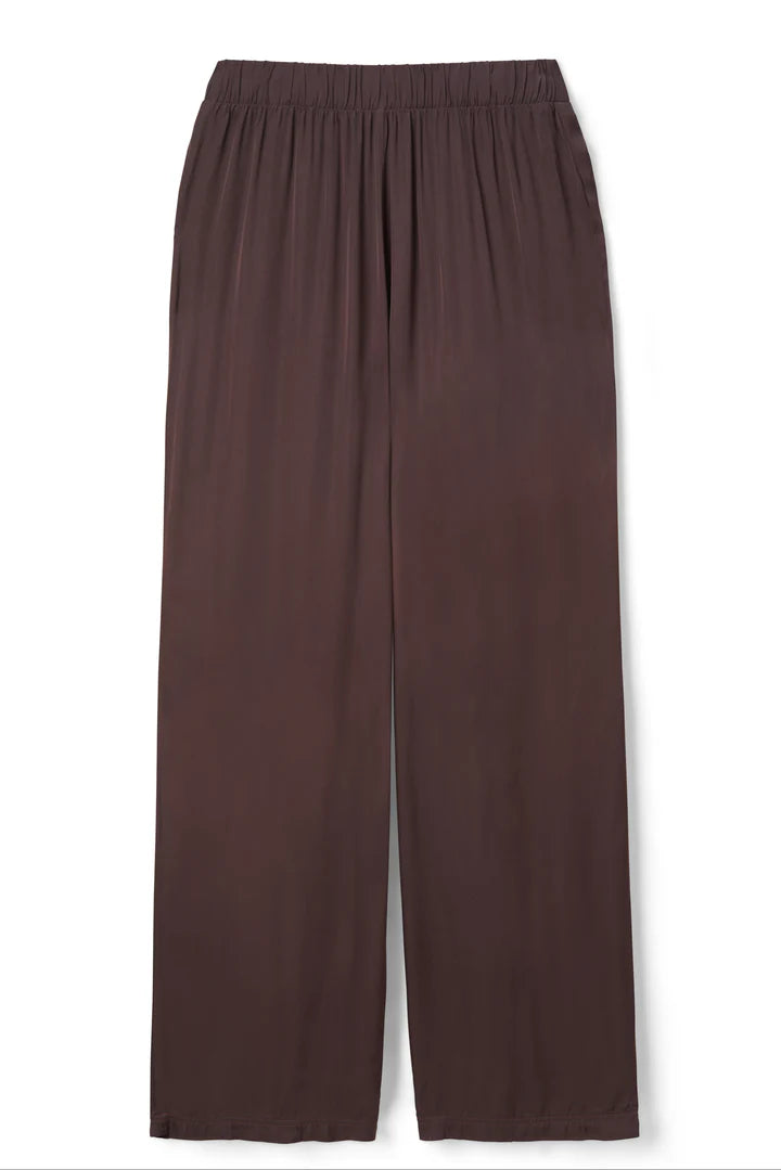 Camile Luxe Satin Straight Leg Pant - Cocoa