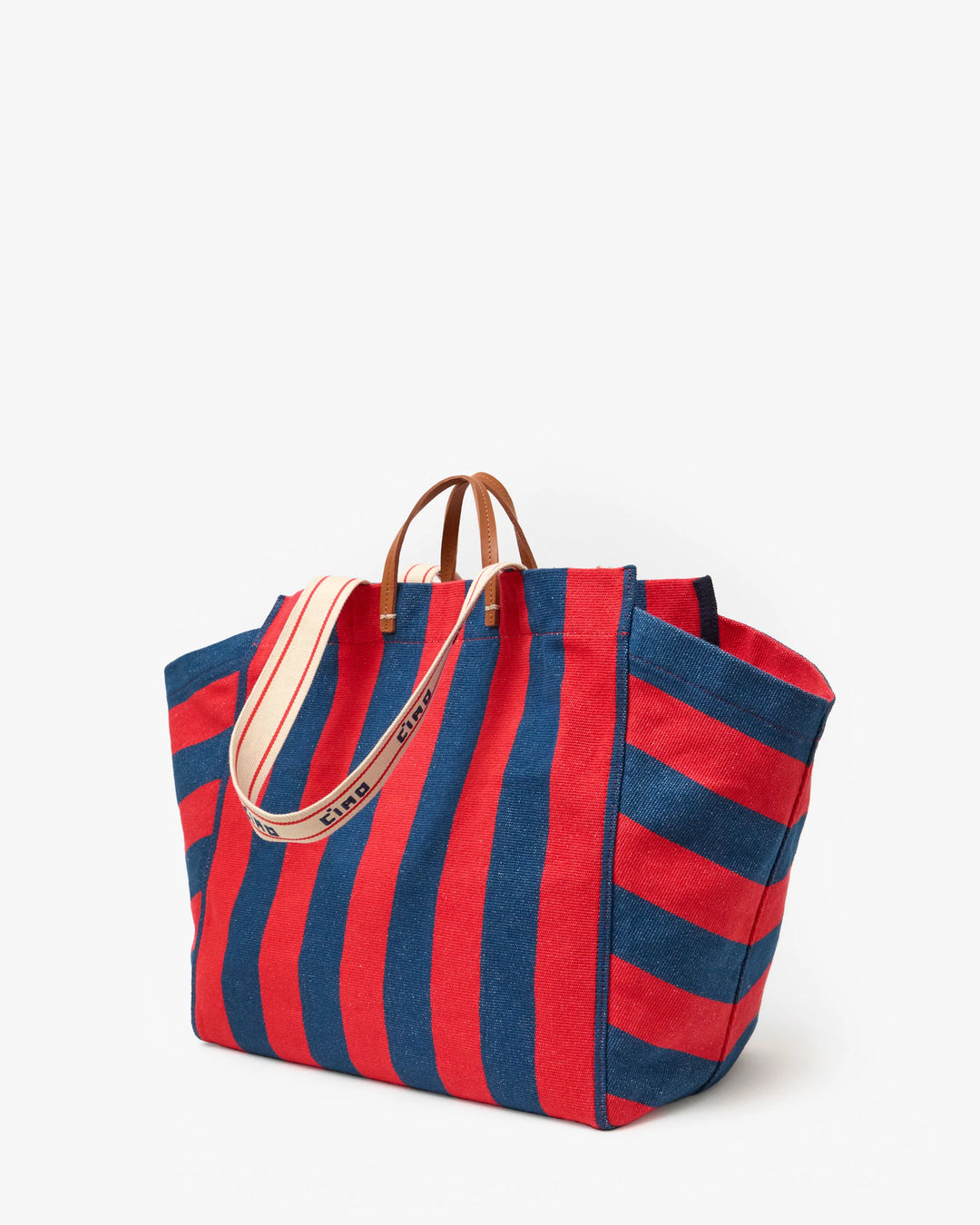 La Côte Tote - Poppy/French Blue Canvas Stripe