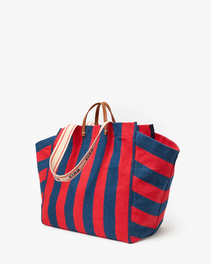 La Côte Tote - Poppy/French Blue Canvas Stripe