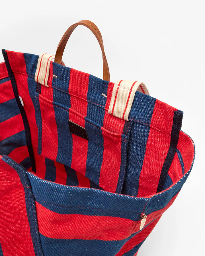 La Côte Tote - Poppy/French Blue Canvas Stripe