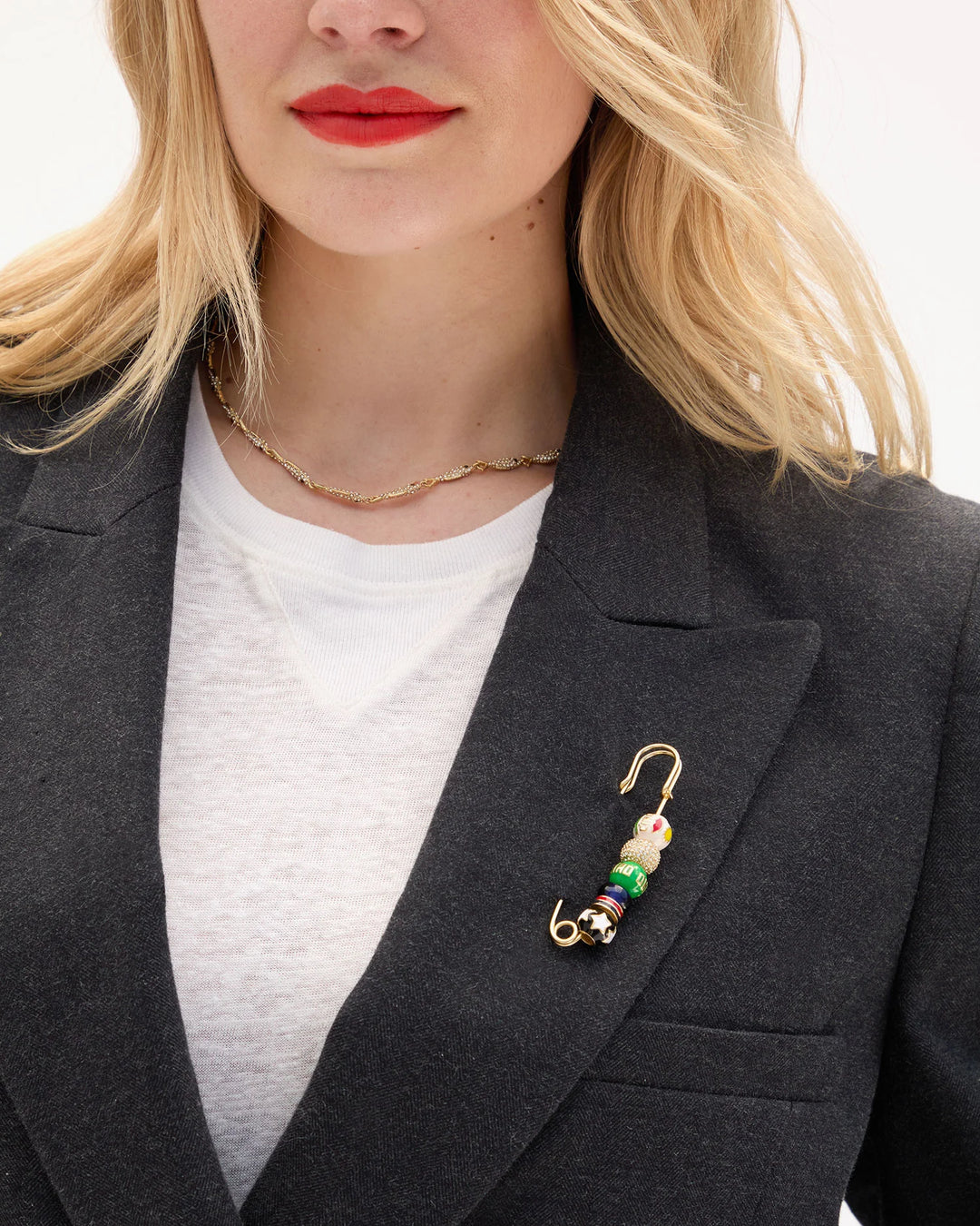 Beaded Blazer Pin - Vintage Gold/Multi