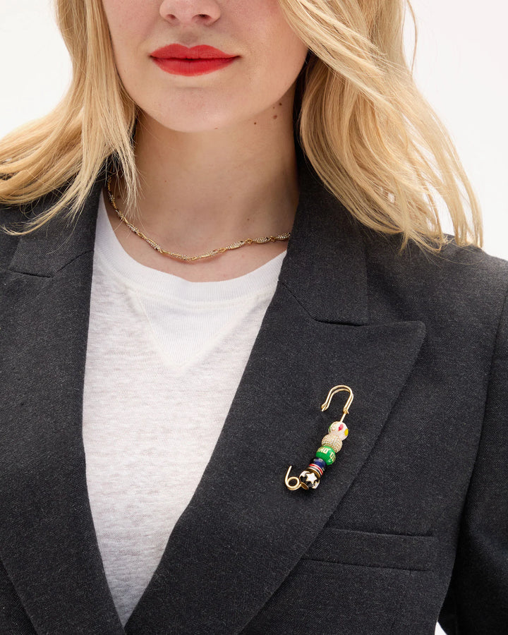 Beaded Blazer Pin - Vintage Gold/Multi