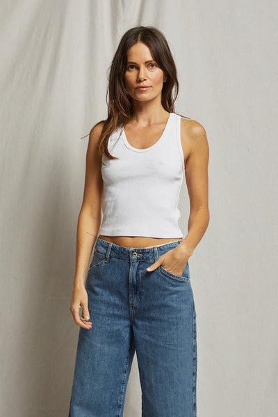 Blondie Structured Rib Bra Friendly Tank - White