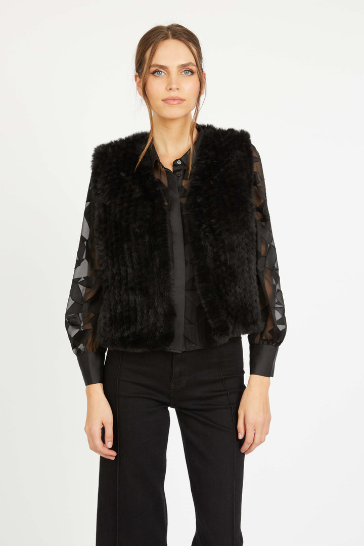Nadia Vest - Black Faux Fur
