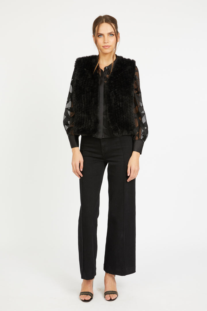Nadia Vest - Black Faux Fur
