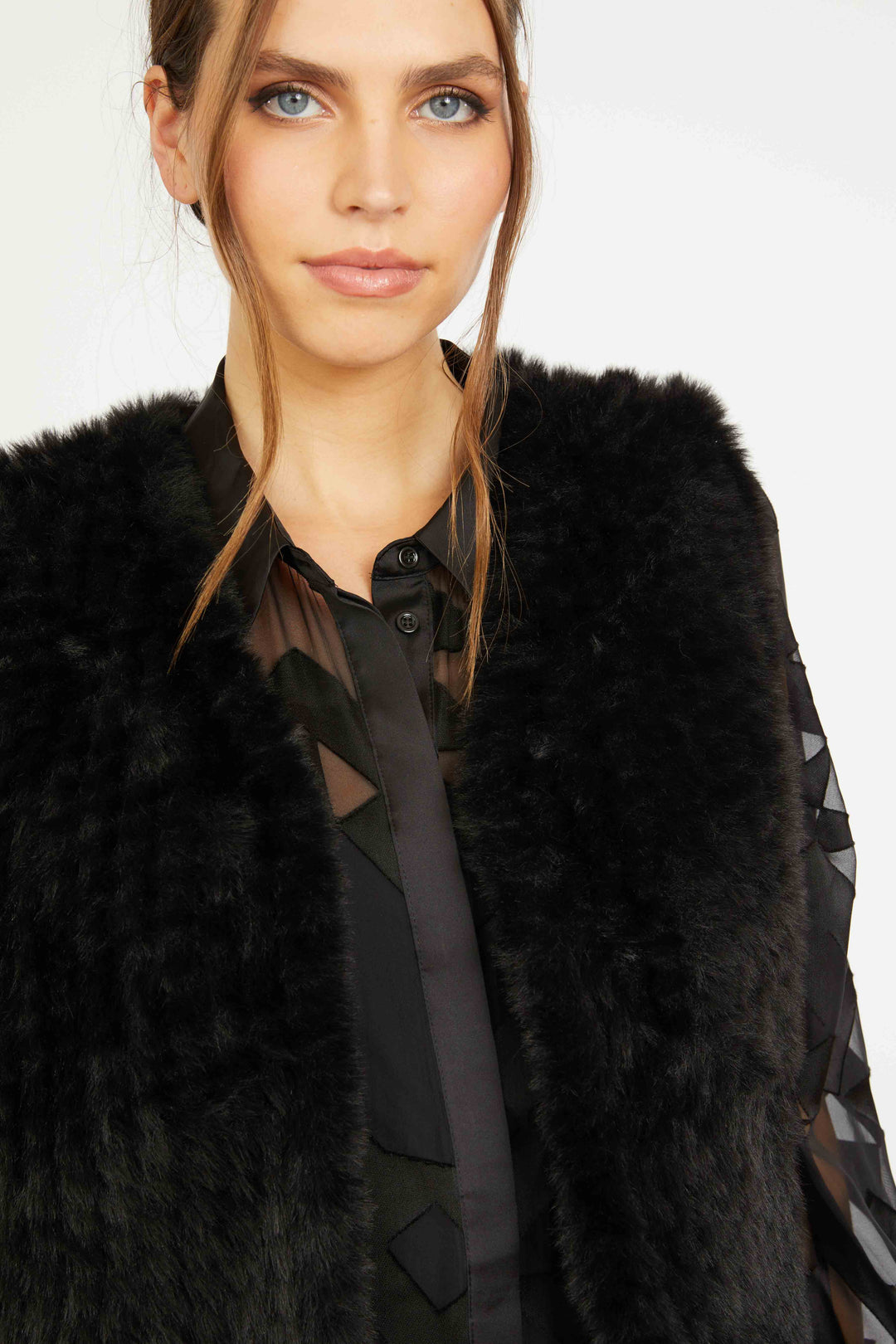 Nadia Vest - Black Faux Fur