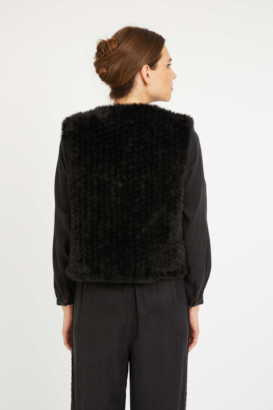 Nadia Vest - Black Faux Fur
