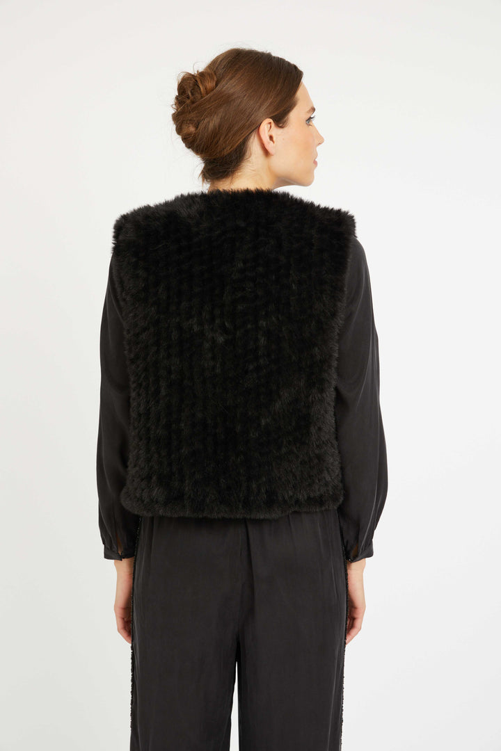 Nadia Vest - Black Faux Fur