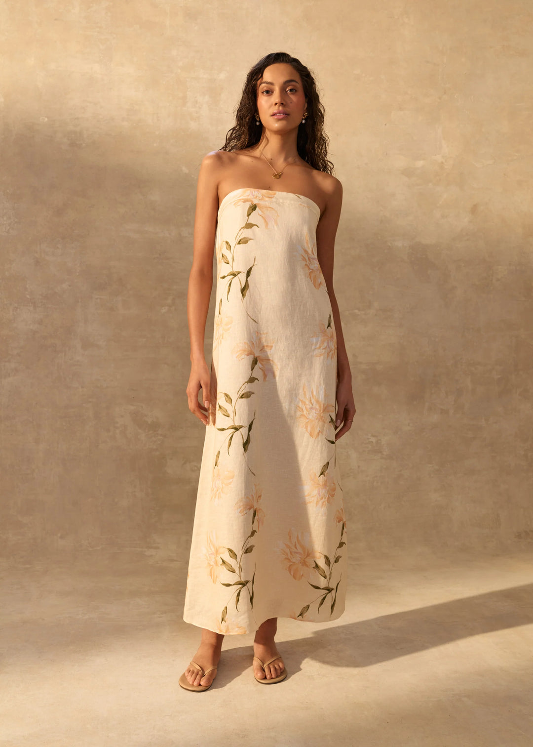 Andalus Strapless Linen Dress - Daylily