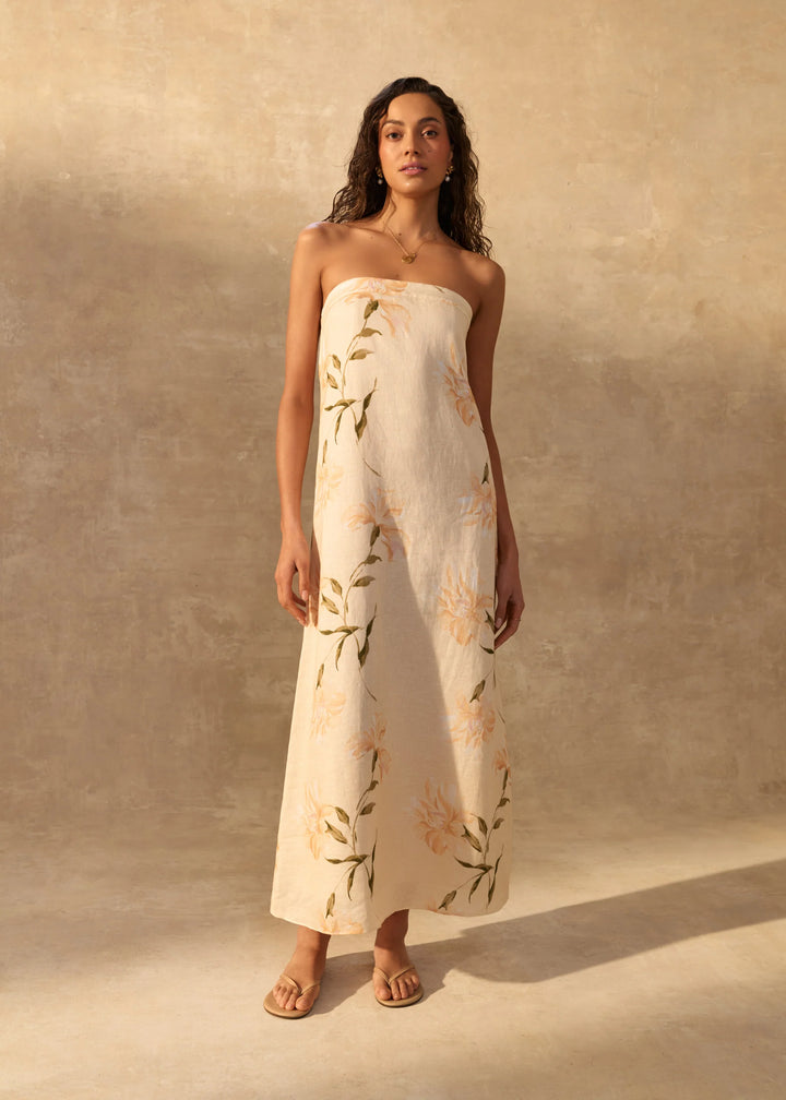 Andalus Strapless Linen Dress - Daylily