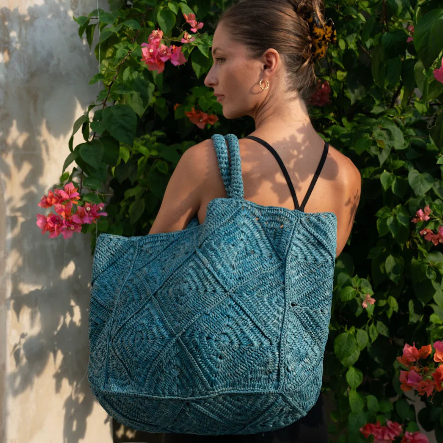 Nico Raffia Tote - Blue Jeans
