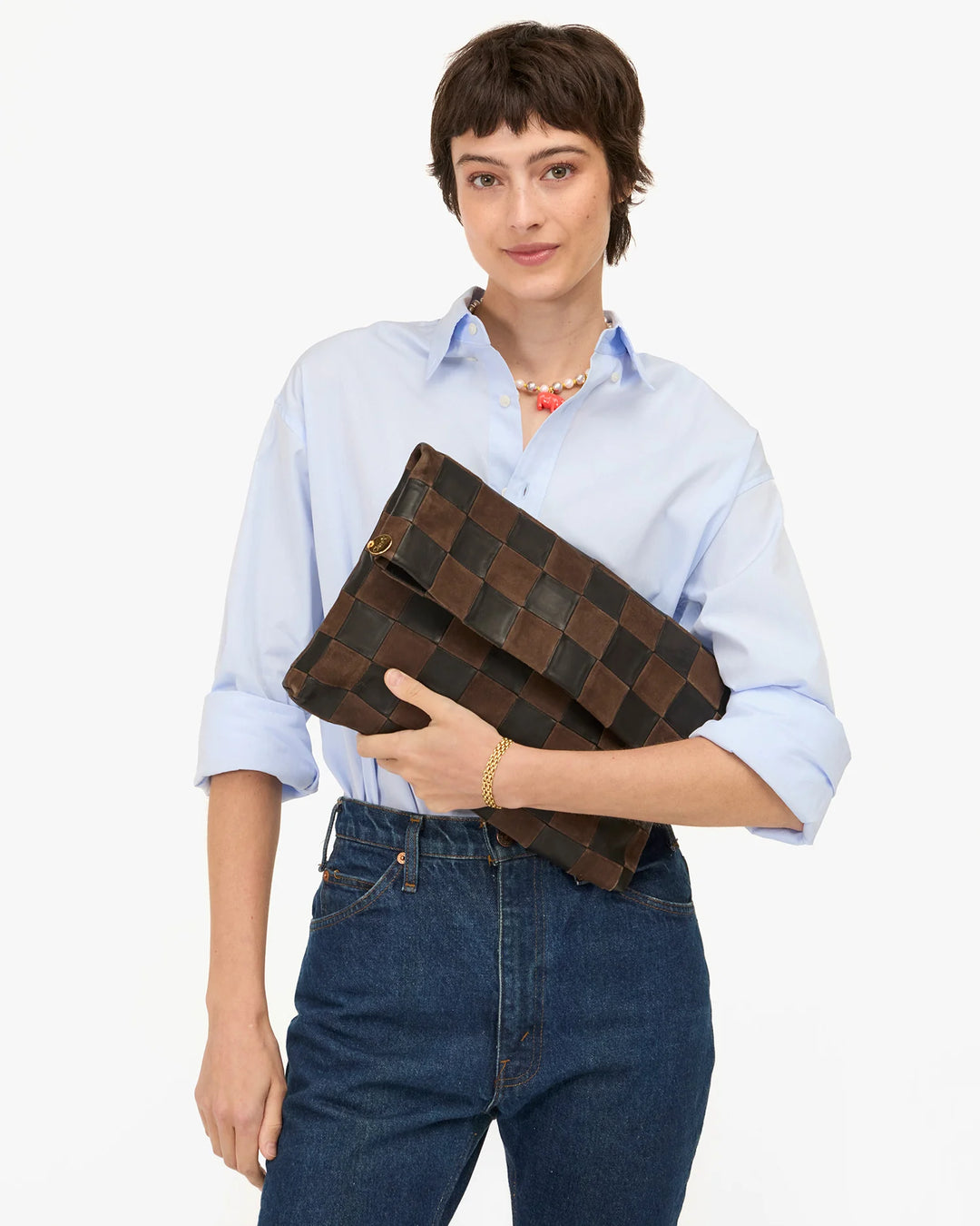 Carryall Clutch w/ Tabs - Black/Chocolate Oversized Checker