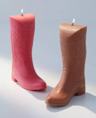 Cowboy Boot Candle - White