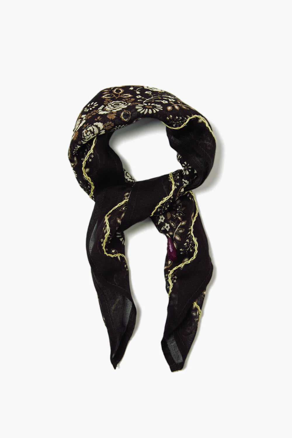Embroidered Floral Bandana - Jet Black