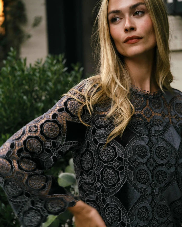 Ellis Velour Top-Midnight Grey