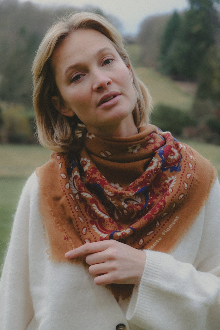 Scarf - Flowers Camel