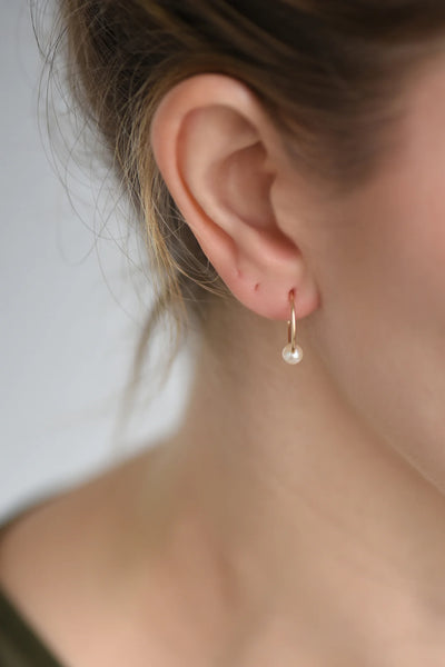 Pearl Hoop Threader Earrings - Gold