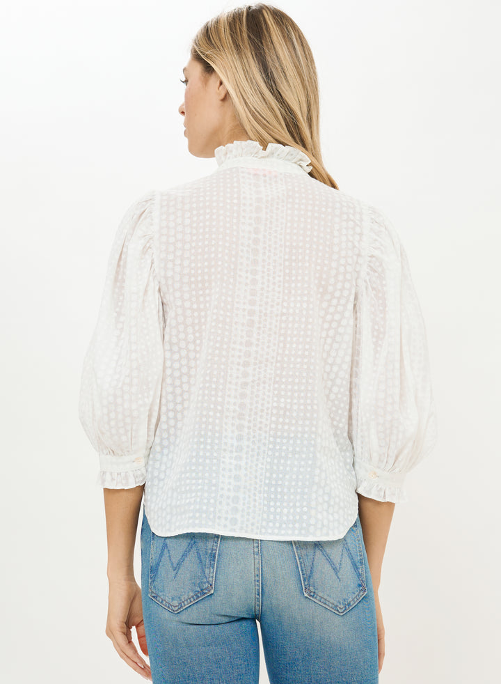 Ruffle Front Button Blouse - Domino White