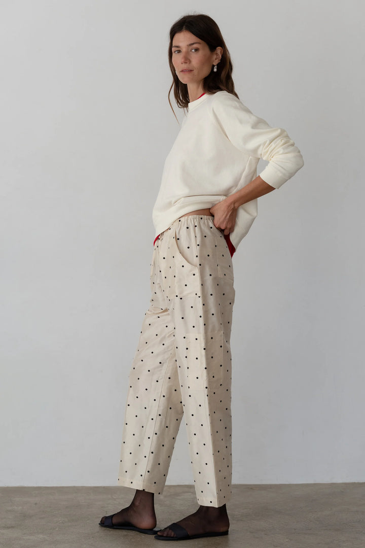The Taffeta Drawstring Cargo Pant - Creme w/ Walnut