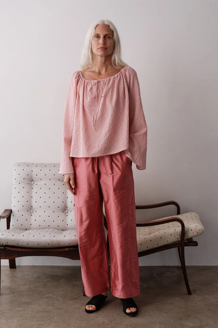 The Taffeta Drawstring Cargo Pant - Rhubarb