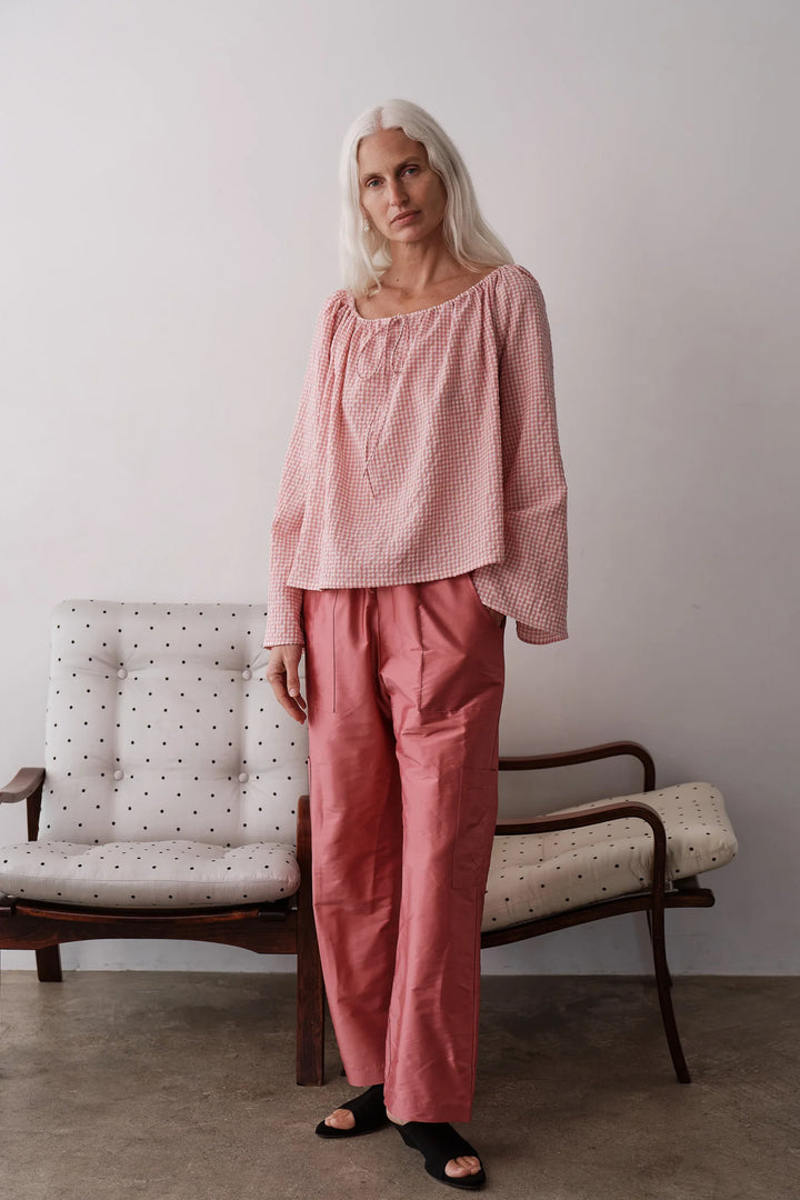 The Taffeta Drawstring Cargo Pant - Rhubarb