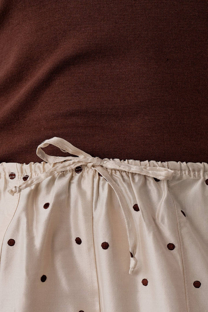 The Taffeta Drawstring Cargo Pant - Creme w/ Walnut