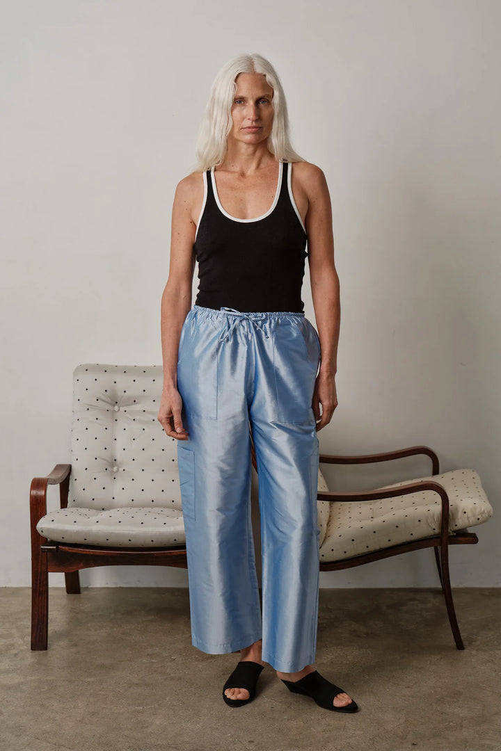 The Taffeta Drawstring Cargo Pant - Cloud