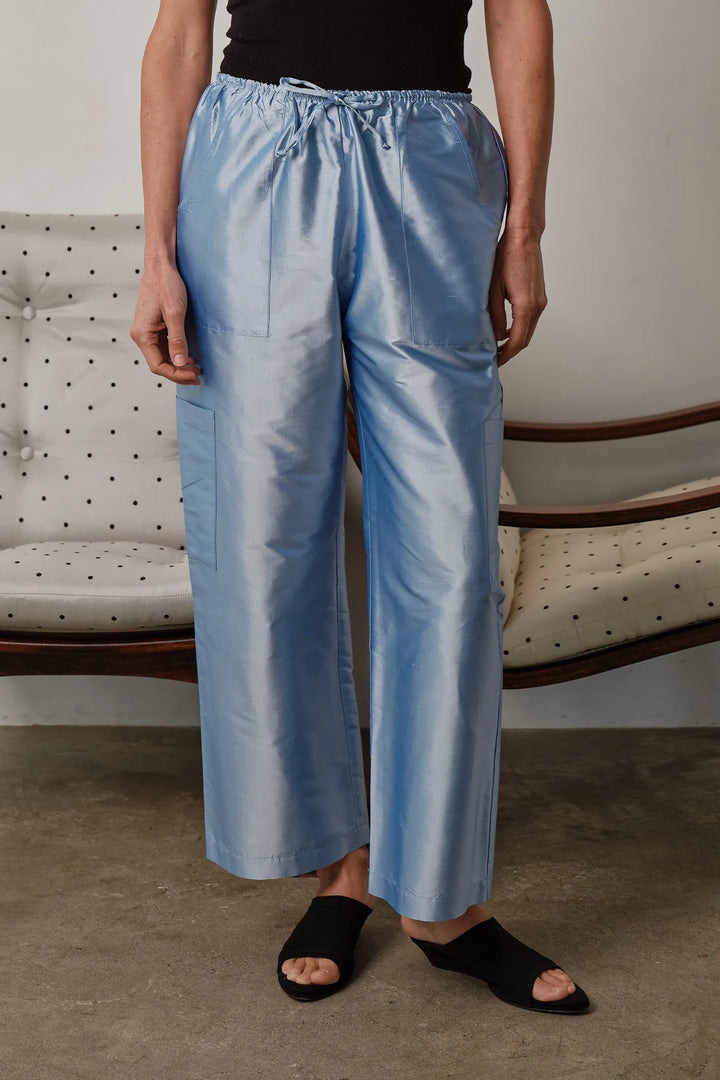 The Taffeta Drawstring Cargo Pant - Cloud