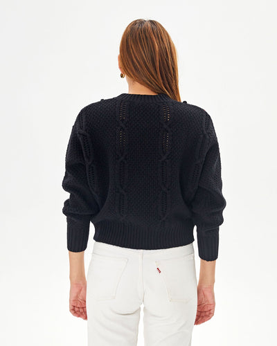 Drop Shoulder Sweater Popcorn & Cable - Black