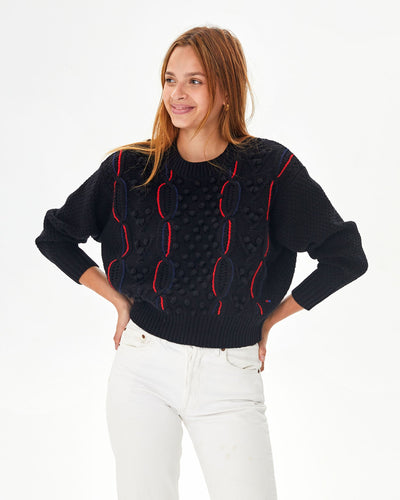 Drop Shoulder Sweater Popcorn & Cable - Black
