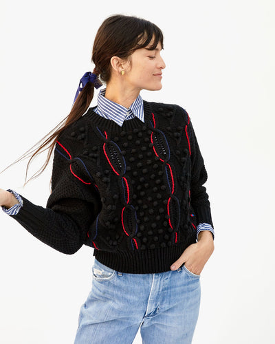 Drop Shoulder Sweater Popcorn & Cable - Black