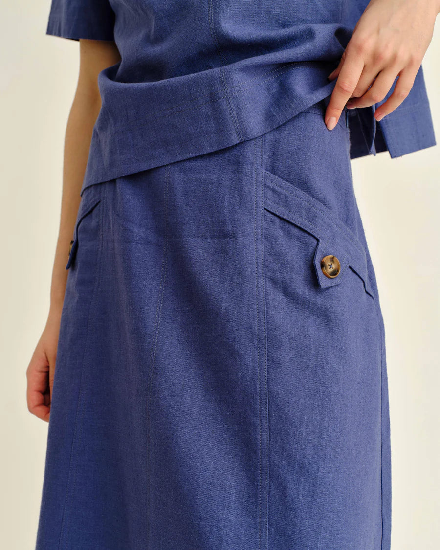 Alice Button Skirt - Coastal Indigo