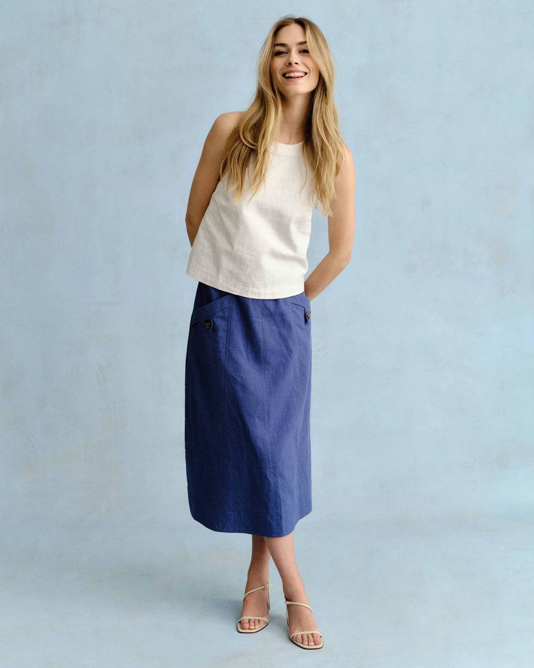 Alice Button Skirt - Coastal Indigo
