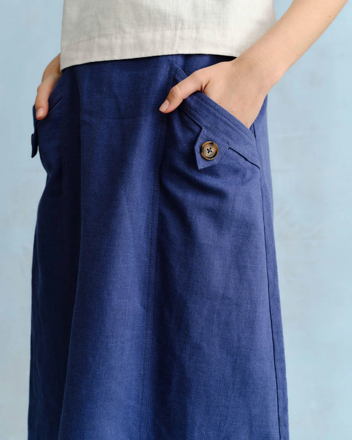 Alice Button Skirt - Coastal Indigo