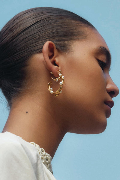 Olive Branch Hoop Earrings - Maxi Gold