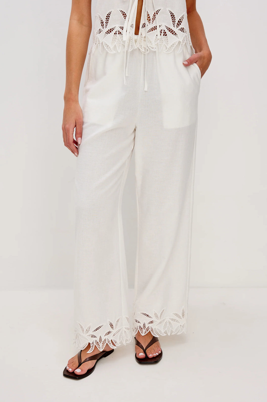 Emmie Pant - White Palm Embroidery