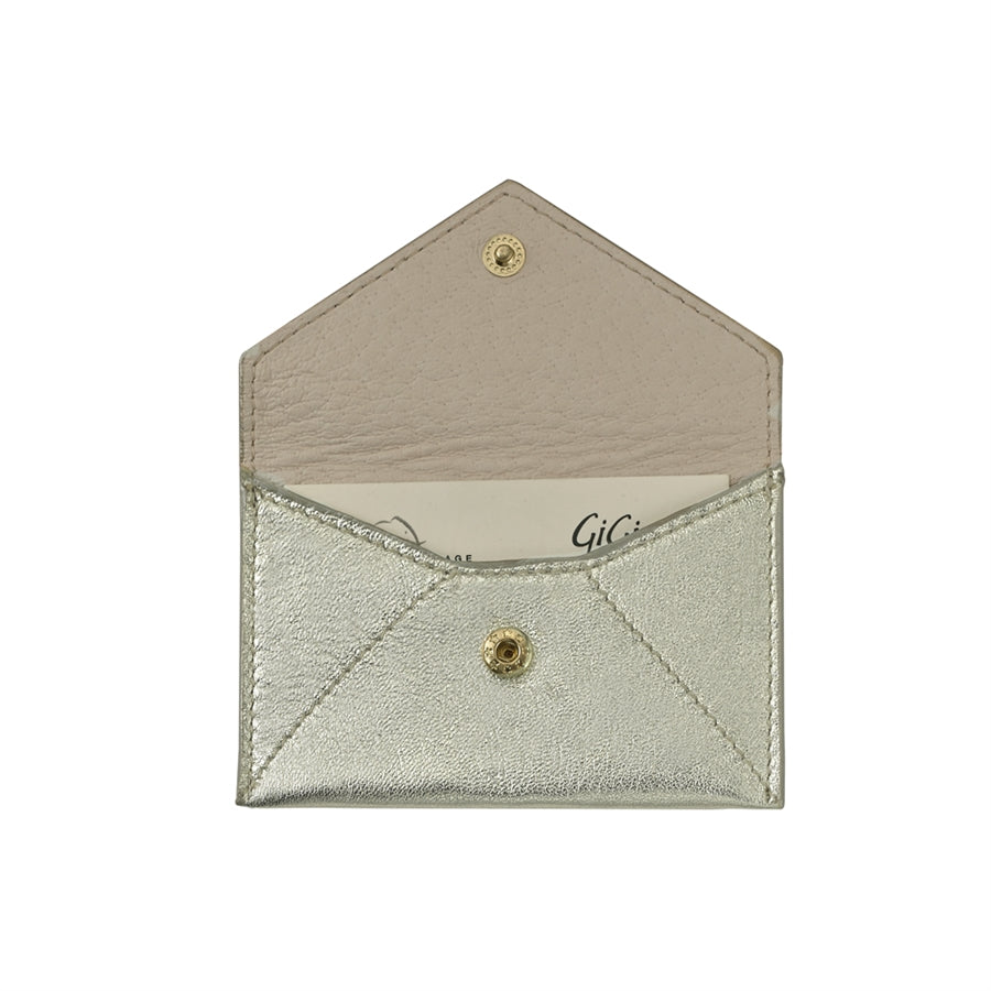 Mini Envelope - White Gold Metallic Goatskin Leather
