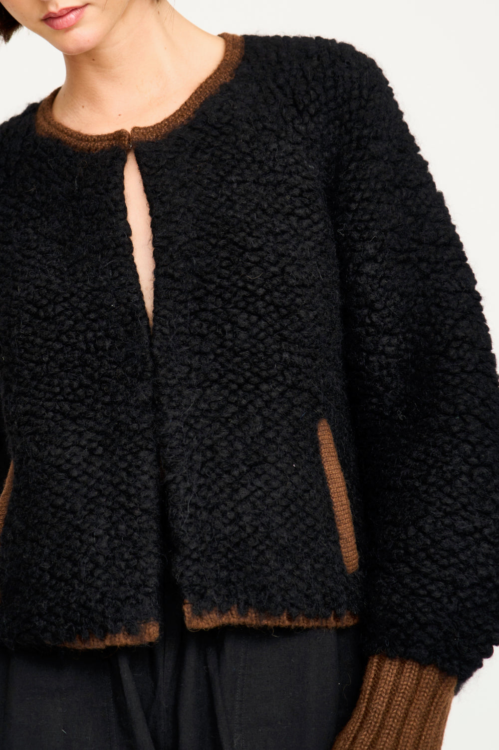 Fargo Knit Jacket- Black/Caramel