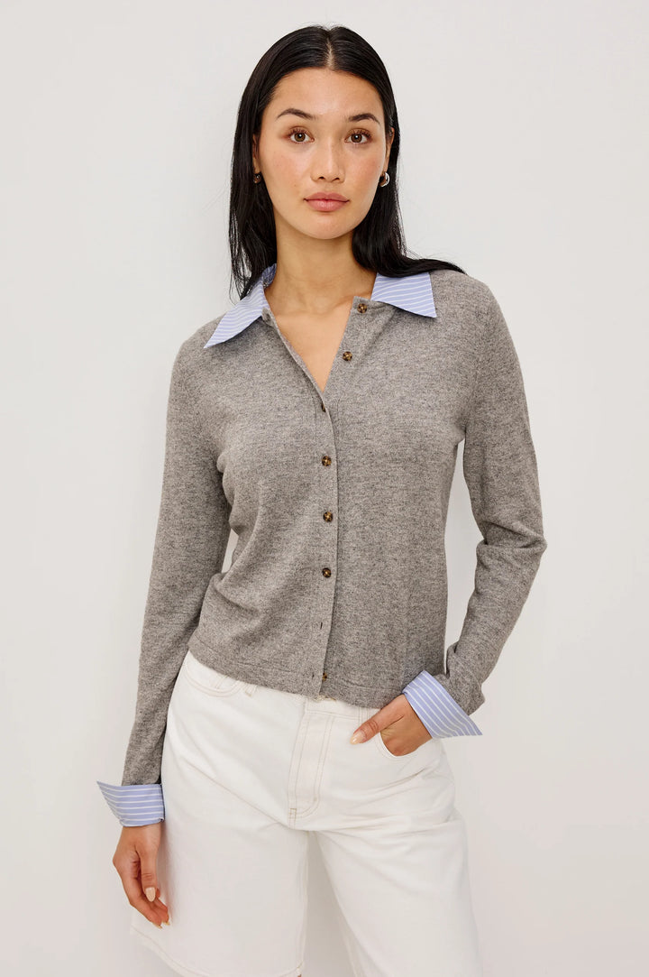 Eryn Cardigan - Heather Grey Poplin Mix