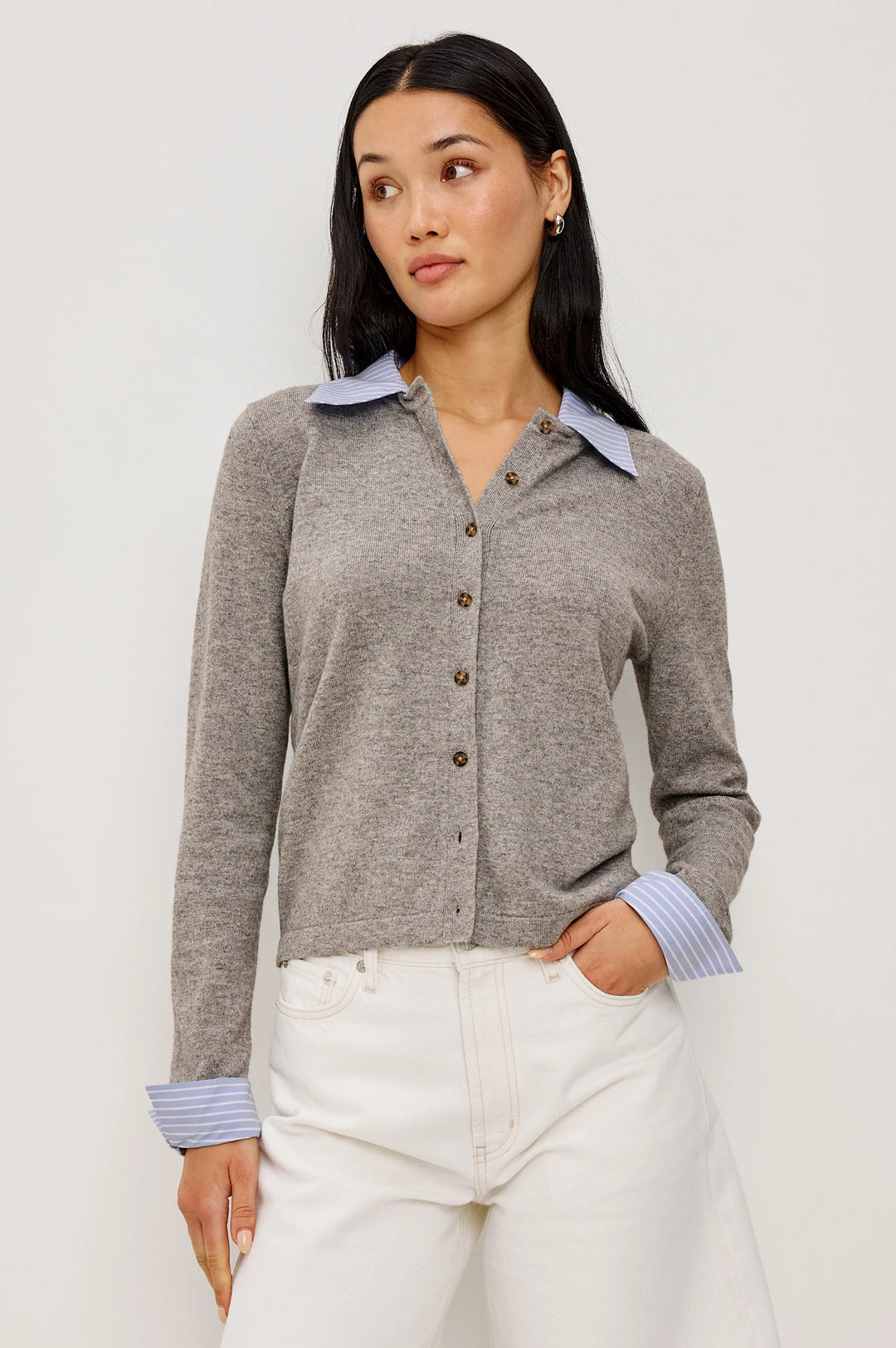 Eryn Cardigan - Heather Grey Poplin Mix