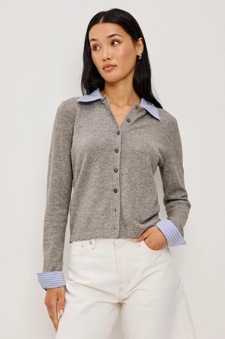 Eryn Cardigan - Heather Grey Poplin Mix