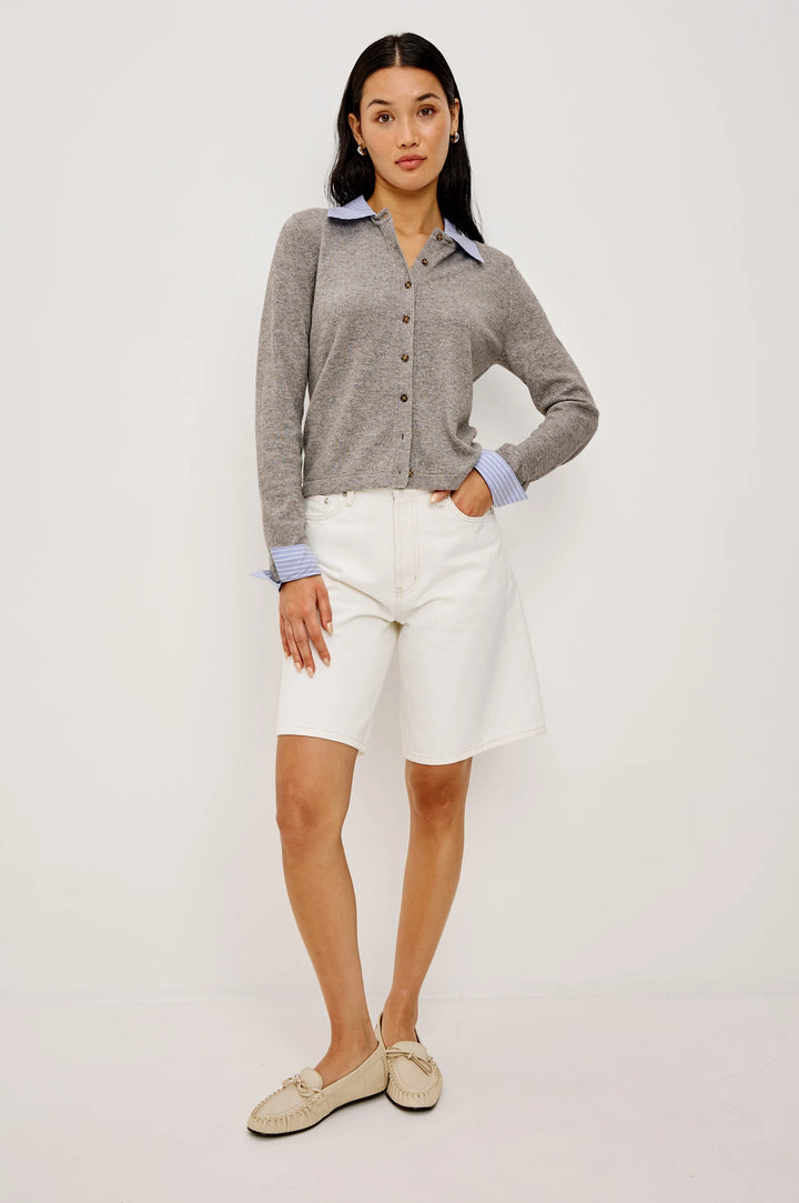 Eryn Cardigan - Heather Grey Poplin Mix