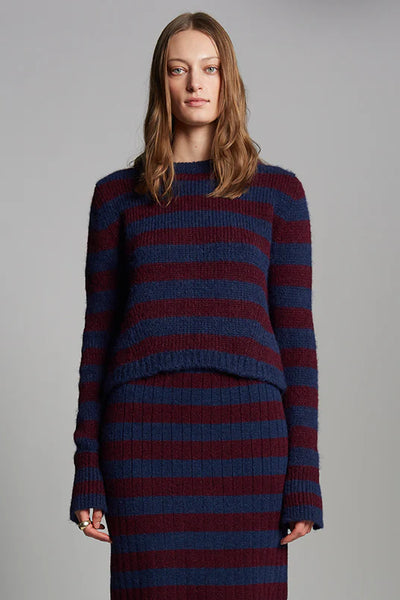 Ava Stripe Sweater - Navy/Merlot