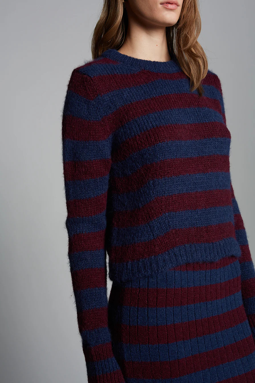 Ava Stripe Sweater - Navy/Merlot