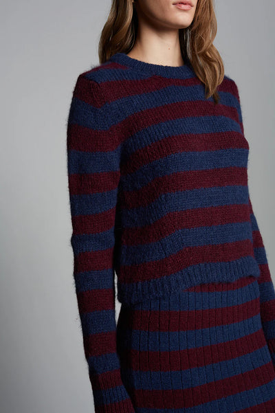 Ava Stripe Sweater - Navy/Merlot
