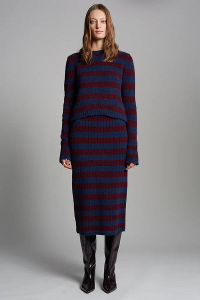 Ava Stripe Sweater - Navy/Merlot