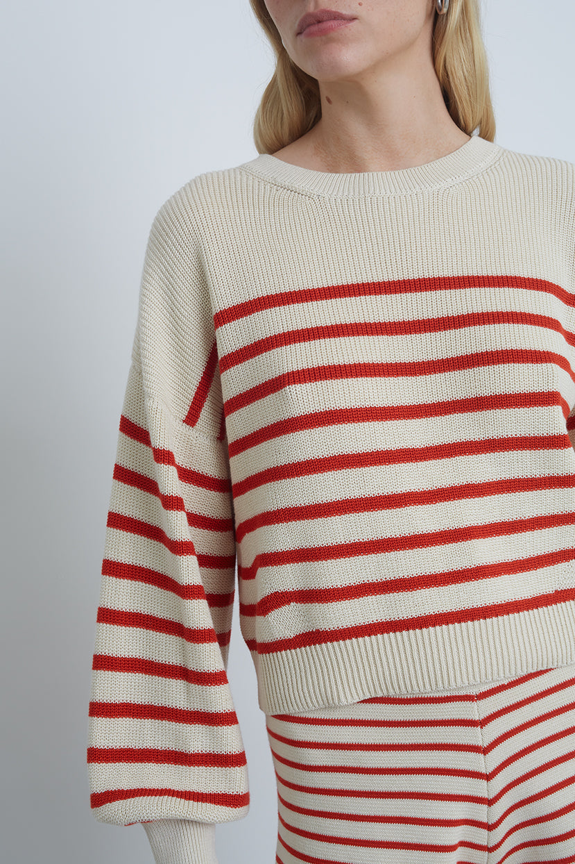 Layla Stripe Sweater - Ivory & Tomato