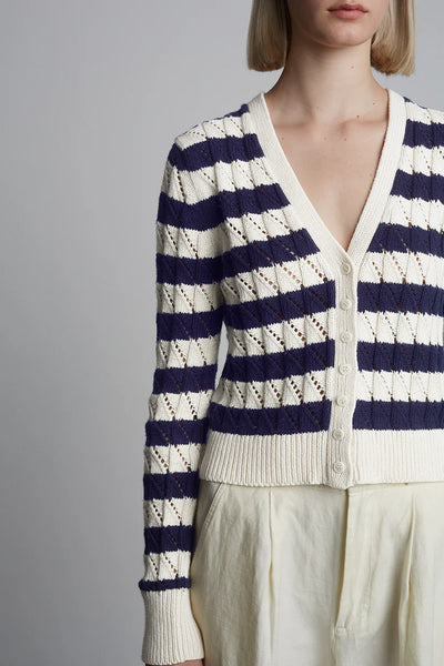 Aya Stripe Cardi - Ivory/Navy